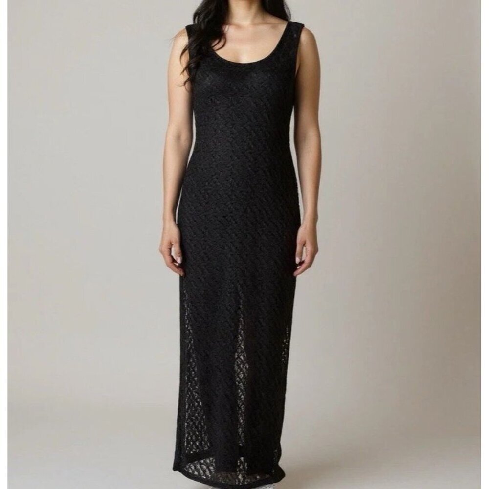 Vtg Y2K Black Crochet Size Large Full Length Whimsigoth Womens Maxi Dress - Picture 3 of 13